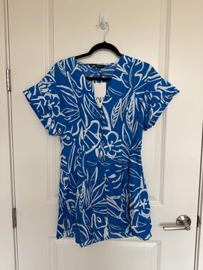 Zara Blue & White Floral Button-Front Dress